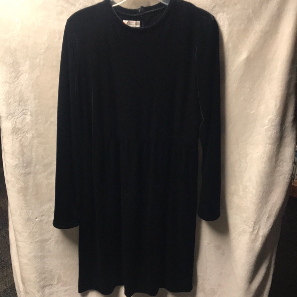 Talbots Black Velvet Look Long Sleeve Dress - Size Medium